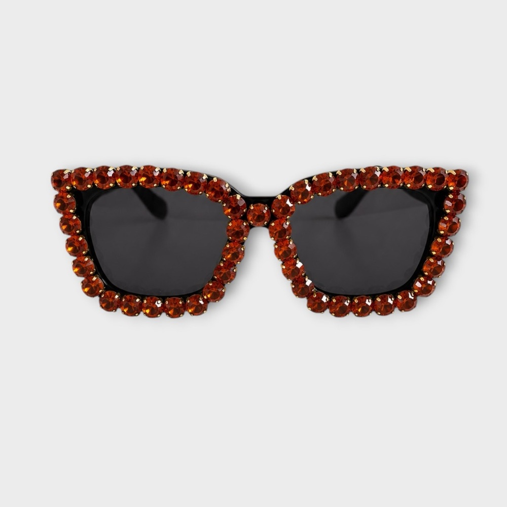 Embellished Cat-Eye Sunglasses in Amber Crystal